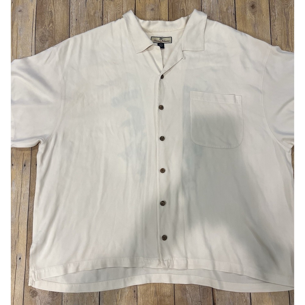 Tommy Bahama 100% Silk White/Off White VTG  Camp Shirt Embroidered Back 2XL